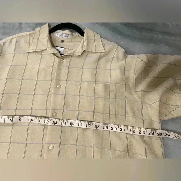 NWT Geoffrey Beene Men’s Beige Plaid Short Sleeve Collared Button Down Size 16 - Picture 11 of 12